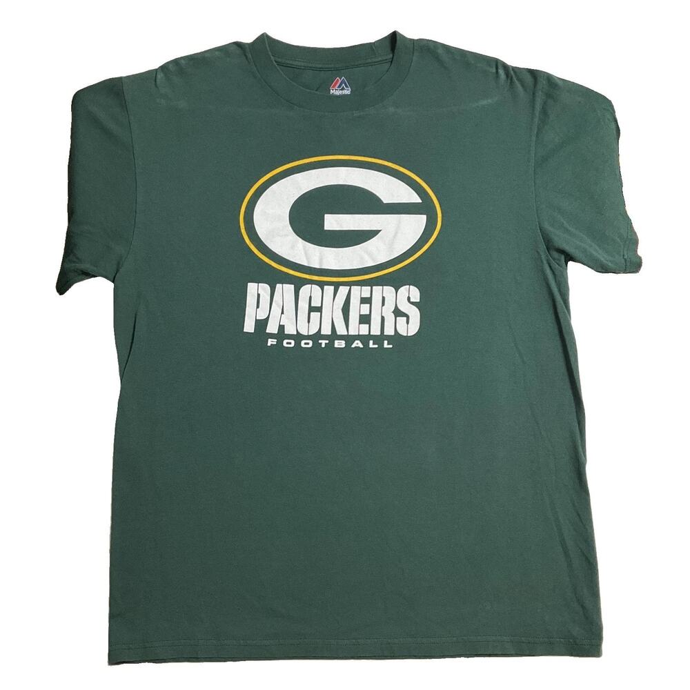Green Bay Packers Men Shirt M Green Majestic Packers Logo Sports Short Sleeve